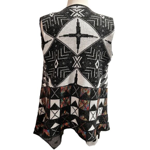 Colorful Bohemian Coatigan Cardigan Sleeveles Black & White size Medium - Picture 2 of 14